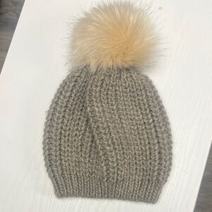 Cozy Tan Knit Pom-Pom Beanie